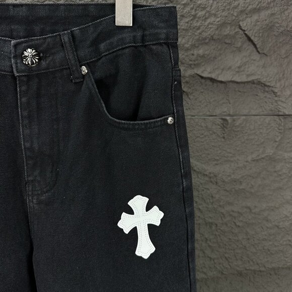Chrome Hearts Black And White Cross Patch Washed Jeans - Picture 4 of 9